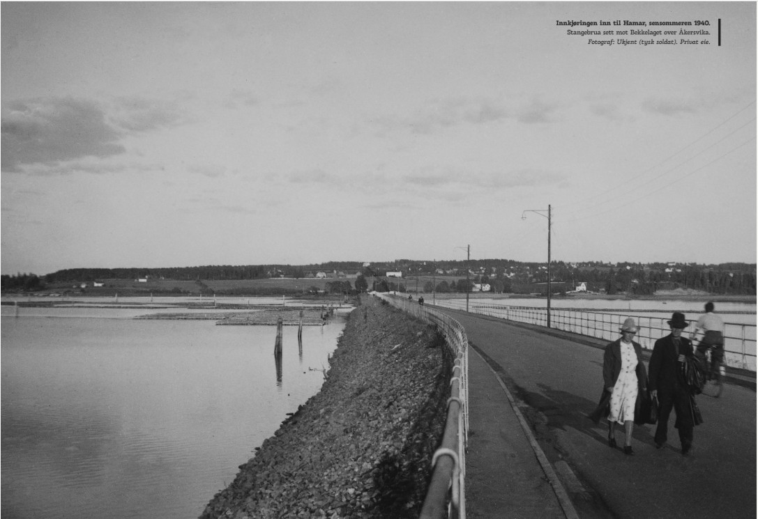 Innkjøringen inn til Hamar over Stangebrua, sensommeren 1940