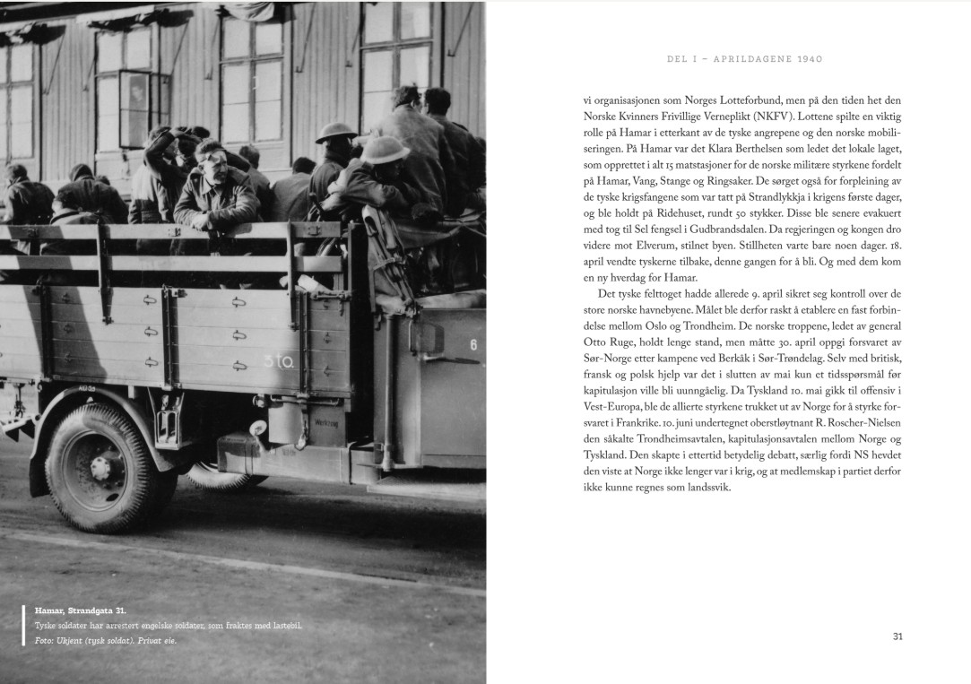 Oppslag fra boken: tysk militærlastebil ved Storgata 31 i Hamar